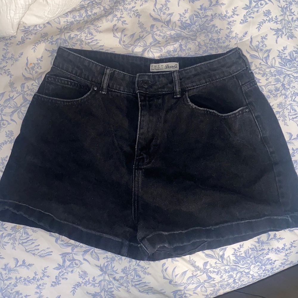 High-Waist Black Denim Shorts